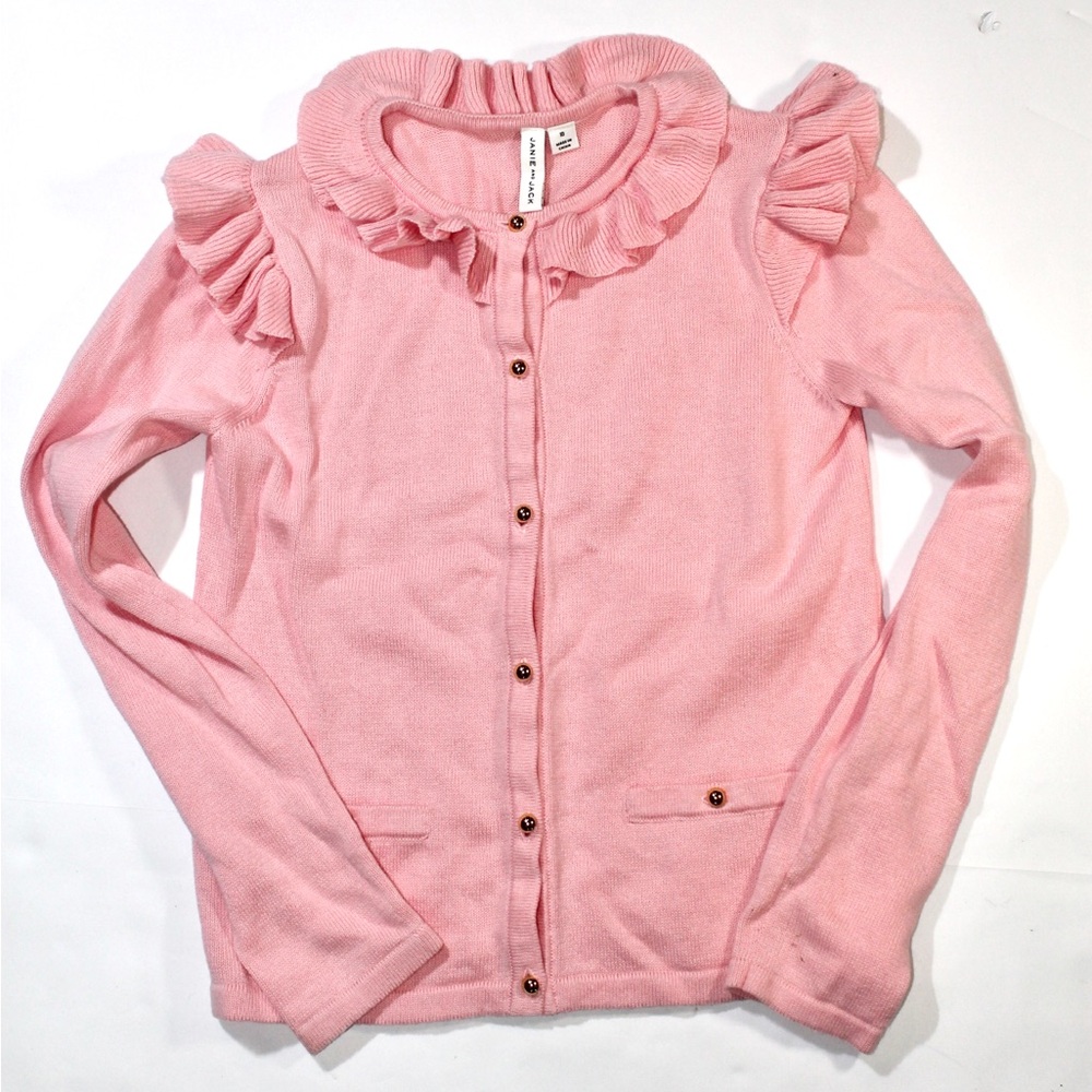 Janie and Jack Girls' Pink Ruffle Cardigan Sweater
